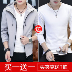 Men's coat, spring and autumn, 2017 new version of Korean style, handsome and handsome, casual dress, Baseball Jacket, casual autumn jacket, jacket men 3XL 1801 light grey