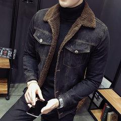 Men's leisure winter Lamb Fur Collar cashmere denim jacket with padded jacket blouse Korean slim thickening 3XL Plush thickening