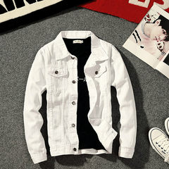 The reds with a denim jacket - male Korean cultivating social spirit small autumn and winter coat youth tide 3XL white