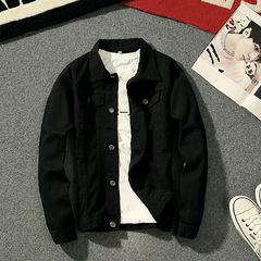 The reds with a denim jacket - male Korean cultivating social spirit small autumn and winter coat youth tide 3XL black