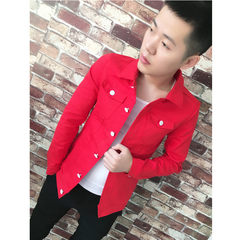 Spring and summer with the Reds - men and women fashion cowboy jacket slim long sleeved coat social spiritual guy 3XL gules