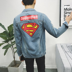 Spring and summer with the Reds - men and women fashion cowboy jacket slim long sleeved coat social spiritual guy 3XL Sky blue