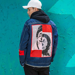 National tide original clown print trend jacket, men's street hip hop, hip hop, jeans coat, youth American coat 3XL blue