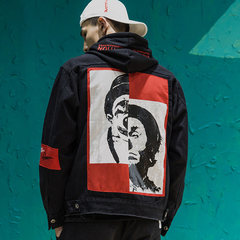 National tide original clown print trend jacket, men's street hip hop, hip hop, jeans coat, youth American coat 3XL black