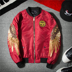 Bfoy winter and autumn wings, Embroidered Baseball, trendy couples, men's pilots jackets, youth jackets, jackets 3XL Red [cotton winter]