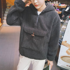 The winter wind Harajuku man coat Hooded Sweater thickened BF Korean students wind tide loose and long sleeve clothes lovers M Dark grey