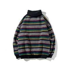 @ Aberdeen art male autumn jacket casual loose wool sweater stripe sleeve head turtlenecks in autumn and winter M Navy Blue