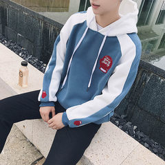 The winter with cashmere sweater Mens hooded long sleeved turtleneck loose trend of Korean students ulzzang lovers coat 3XL blue