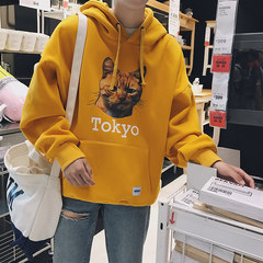 Winter hooded men sweater cashmere and thickening trend of Korean students relaxed autumn autumn wind coat BF lovers M yellow