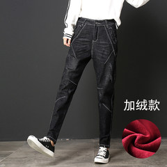 Haren jeans, baggy pants, big fat MM, slim banana pants, little feet radish pants, autumn and winter thick About 34180 catties Black 1383 with velvet