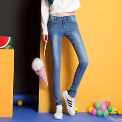 Korean thin pants tight jeans plus Velvet Pants female thin skinny pants 2017 new summer autumn autumn 32 [two feet five] 1701 light blue