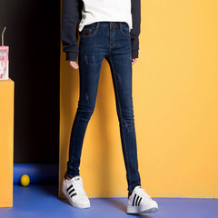 Korean thin pants tight jeans plus Velvet Pants female thin skinny pants 2017 new summer autumn autumn 32 [two feet five] 1701 blue black