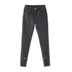 Son 2017 new winter chic jeans waist pants female Korean black pencil thin pencil pants S black