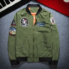 Tide brand air embroidery autumn baseball uniform MA-1 flight jacket cotton frock coat and locomotive spring 3XL Pilot embroidered army green