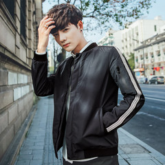 Men's coat, spring and autumn, 2017 new version of Korean trend, handsome Baseball Jacket, autumn thin student jacket 3XL 01 BLACK (smaller size)