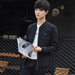 Men's coat, spring and autumn, 2017 new version of Korean trend, handsome Baseball Jacket, autumn thin student jacket 3XL OK black (smaller size)