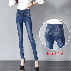 High waist jeans pants female elastic thin velvet trousers with slim size tight new breasted spring tide Thirty-four Nine thousand five hundred and seventy-one