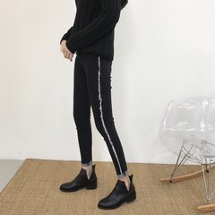 BF wind pants children black tide all-match waist hole loose Korean jeans pencil pants pants' feet S 11 black