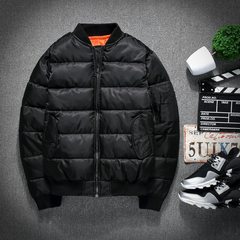 Winter Size XL MENS casual cotton fat short cotton padded jacket collar flight jacket fat baseball 2XL (about 140 Jin) black
