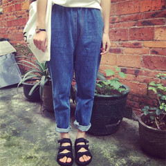 BF wind pants children black tide all-match waist hole loose Korean jeans pencil pants pants' feet S 09 dark blue