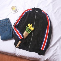 Jacket, male, spring and autumn, three bar stripe, loose BF wind coat, male Korean version, handsome baseball player, male sport M Black (7013 jacket)