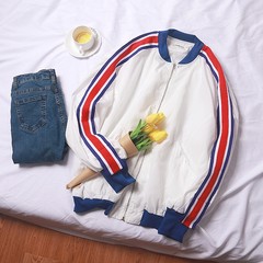 Jacket, male, spring and autumn, three bar stripe, loose BF wind coat, male Korean version, handsome baseball player, male sport M 7013 jacket white