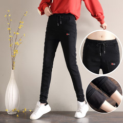 Every day special offer extended edition black jeans trousers elastic waist high waist pants female Haren and Velvet Pants feet thick Thirty Black trousers 02