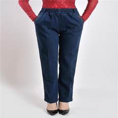 In elderly women's mother and grandmother winter trousers pants pants cashmere elderly elastic waist jeans thickening 3XL Deep blue trousers []