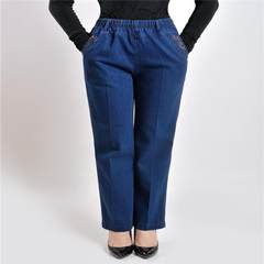 In elderly women's mother and grandmother winter trousers pants pants cashmere elderly elastic waist jeans thickening 3XL Blue trousers []