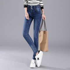 High waist jeans and cashmere female winter thick warm fluffy 2017 new winter wear pants and a little feet Twenty-five Light blue without lint
