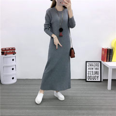 2017 winter and autumn knitted knitted jacket, long dress, long sweater, female thickening, super long skirt, winter F Dark grey