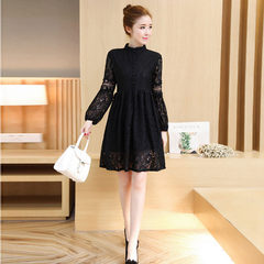 Special offer every day new large size women backing Korean fashion in the long skirt collar lace dress S black