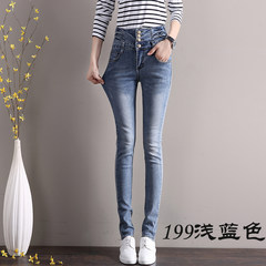 The new high waisted jeans with cashmere thickened long pants female abdomen fat MM stretch jeans stretch slim size 26 yards (1 feet 9) 199 bow light blue single paragraph