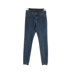 2017 Korea winter trousers elastic retro jeans pants like fabric washed casual pants female tide S blue
