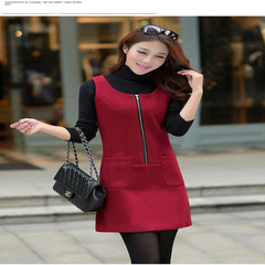 Special crown for autumn and winter, plaid vest, bottoming skirt, slim, sleeveless hair, vest, dress 3XL 007 wine red