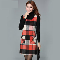 Special crown for autumn and winter, plaid vest, bottoming skirt, slim, sleeveless hair, vest, dress 3XL Orange Plaid
