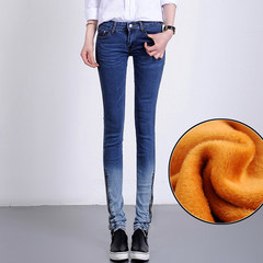 2017 autumn Korean version of the new female trousers ladies jeans low-rise jeans slim slim pencil pants tide Thirty BFB2911 blue velvet