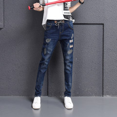 Add fertilizer to increase spring Haren pants, denim trousers stretch waist loose, thin, leg pants frayed, student pants [freight insurance, worry free after sale] 3685 dark colors
