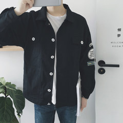 2017 autumn new denim coat, Korean fashion loose, student's coat broken hole, BF wind port handsome jacket S black