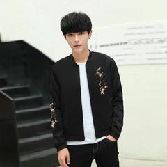 2017 autumn new denim coat, Korean fashion loose, student's coat broken hole, BF wind port handsome jacket S Black plum jacket