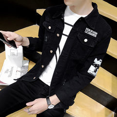 2017 spring and autumn new denim jacket mens jacket casual coat Metrosexual clothes on the Korean cultivating students 3XL Black