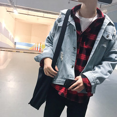 In the autumn of 2017 new Korean hole all-match students loose jeans BF handsome boys jacket jacket wind tide M Wathet