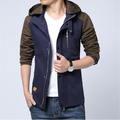 Men's autumn 2017 new Korean style leisure cap coat, spring and autumn jacket, jeans trend clothing, men's wear L (100-115 Jin) blue