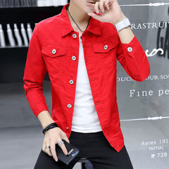 Spring and autumn new men's shirt jacket with deft Reds social spiritual guy slim jacket men S gules
