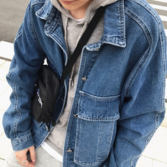 1CHEN / autumn denim wash denim jacket, OVERSIZE shoulder loose Japanese couples jacket jacket men M Jeans Blue