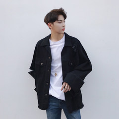 The first seven autumn outfit designer, the New South Korea ulzzang shoulder sleeve, rough edge wash, wide denim coat M black
