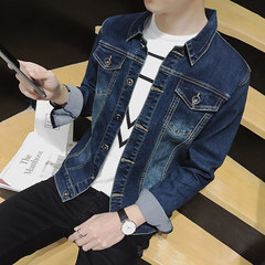 2017 spring and autumn new denim jacket mens jacket casual coat Metrosexual clothes on the Korean cultivating students 3XL Retro Blue