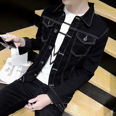 2017 spring and autumn new denim jacket mens jacket casual coat Metrosexual clothes on the Korean cultivating students 3XL black