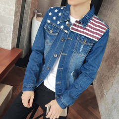 2017 spring and autumn new denim jacket mens jacket casual coat Metrosexual clothes on the Korean cultivating students 3XL Royal Blue