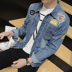 2017 spring and autumn new denim jacket mens jacket casual coat Metrosexual clothes on the Korean cultivating students 3XL Blue and white
